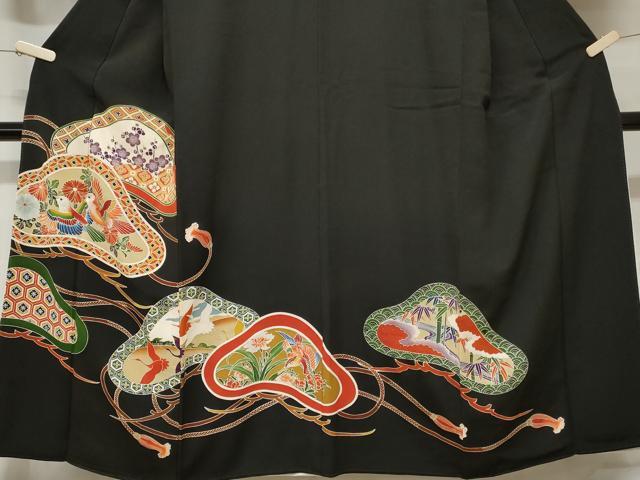 平和屋着物■豪華黒留袖　刺繍　松竹梅花鳥文　金彩　正絹　逸品　CABD3892ev