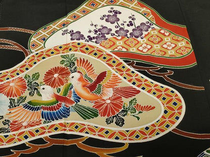 平和屋着物■豪華黒留袖　刺繍　松竹梅花鳥文　金彩　正絹　逸品　CABD3892ev
