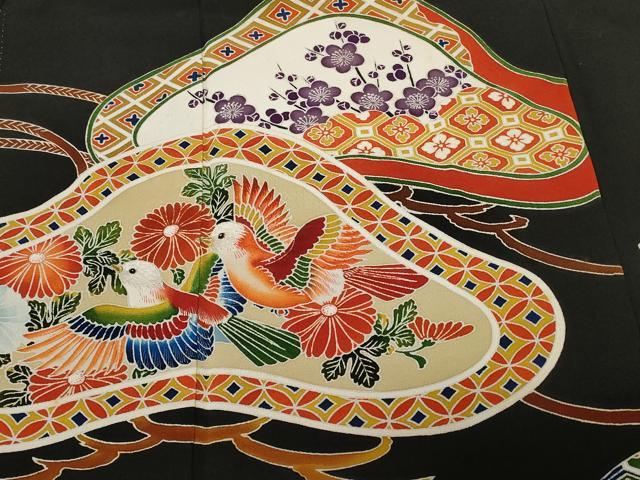 平和屋着物■豪華黒留袖　刺繍　松竹梅花鳥文　金彩　正絹　逸品　CABD3892ev