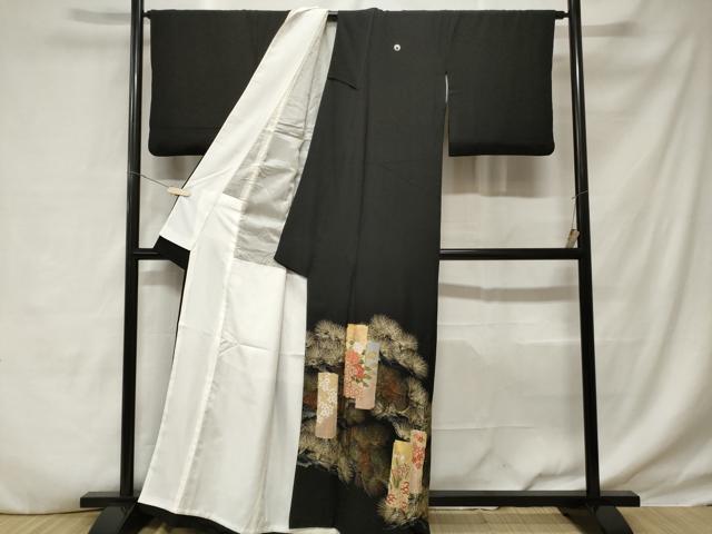 平和屋着物■豪華黒留袖　駒刺繍　短冊枝松文　金彩　正絹　逸品　CABD3895ev