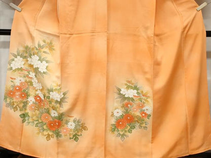 平和屋着物■訪問着　刺繍　草花文　菊　暈し染め　金彩　正絹　逸品　CABD3896ev