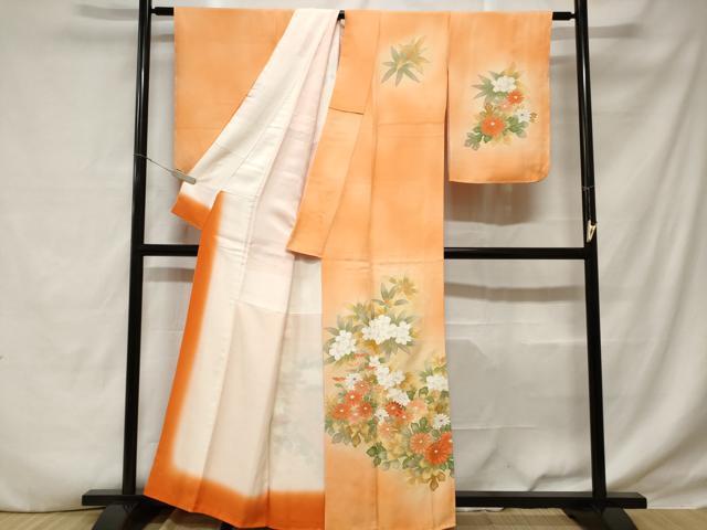 平和屋着物■訪問着　刺繍　草花文　菊　暈し染め　金彩　正絹　逸品　CABD3896ev