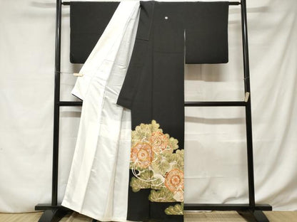 平和屋着物■豪華黒留袖　駒刺繍　鏡裏鳳凰松葉花文　金彩　正絹　逸品　CABD3933ev