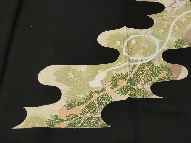 平和屋着物■豪華黒留袖　駒刺繍　鏡裏鳳凰松葉花文　金彩　正絹　逸品　CABD3933ev