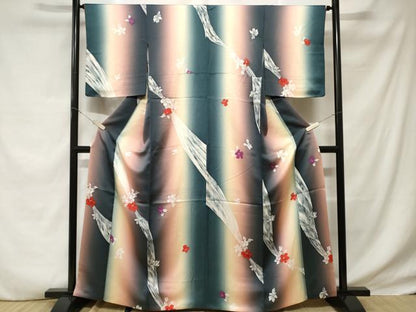 平和屋着物■上質な小紋 手描き 舞花文 暈し染め 正絹 逸品 CABD3935ev