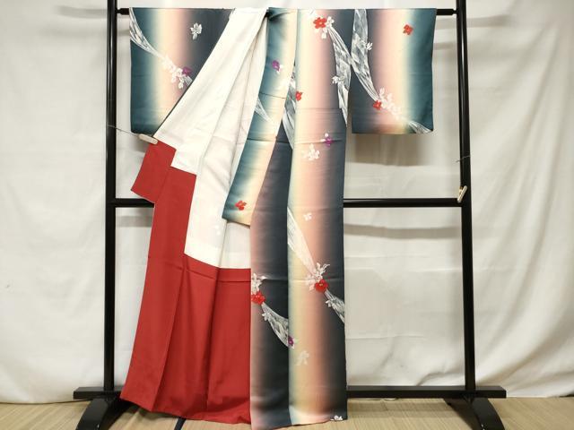 平和屋着物■上質な小紋 手描き 舞花文 暈し染め 正絹 逸品 CABD3935ev
