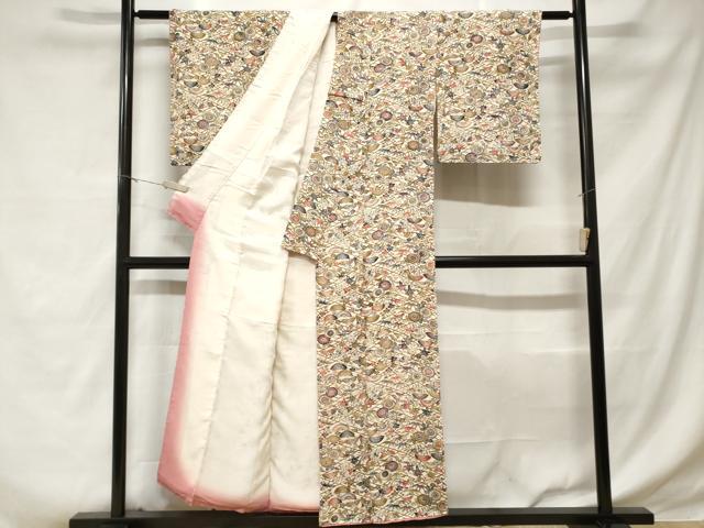 平和屋着物■上質な小紋 型染め 花蝶文 正絹 逸品 CABD3937ev