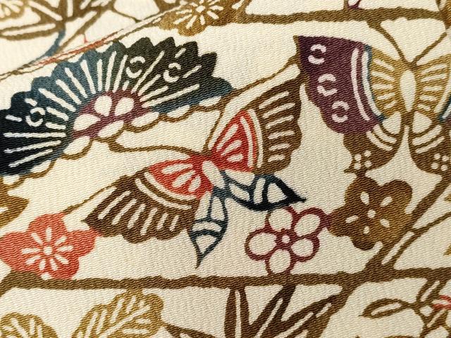 平和屋着物■上質な小紋 型染め 花蝶文 正絹 逸品 CABD3937ev