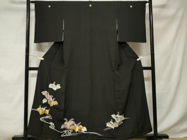 平和屋着物■豪華黒留袖 刺繍 流水桐文 金銀糸 正絹 逸品 CABD3939ev