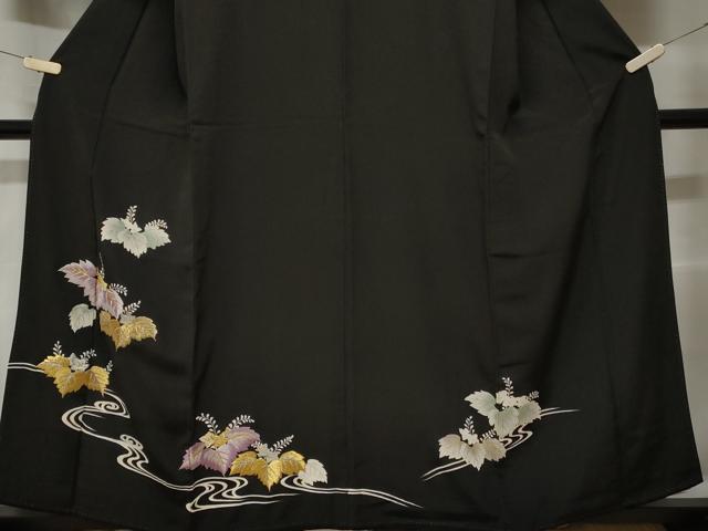 平和屋着物■豪華黒留袖 刺繍 流水桐文 金銀糸 正絹 逸品 CABD3939ev