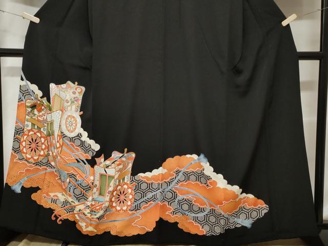 平和屋着物■豪華黒留袖 駒刺繍 鳳凰御所車亀甲花文 金彩 正絹 逸品 CABD3949ev