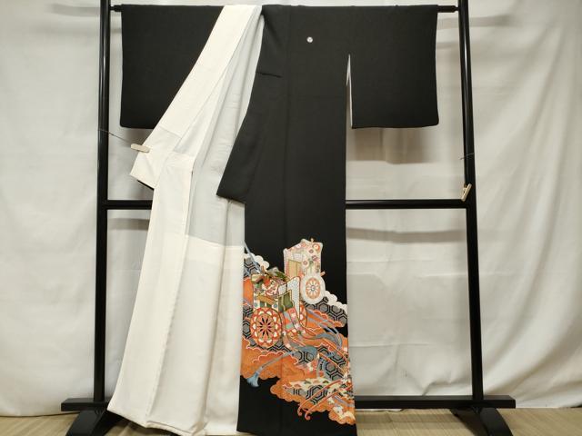 平和屋着物■豪華黒留袖 駒刺繍 鳳凰御所車亀甲花文 金彩 正絹 逸品 CABD3949ev