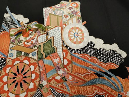 平和屋着物■豪華黒留袖 駒刺繍 鳳凰御所車亀甲花文 金彩 正絹 逸品 CABD3949ev