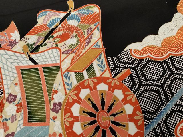 平和屋着物■豪華黒留袖 駒刺繍 鳳凰御所車亀甲花文 金彩 正絹 逸品 CABD3949ev
