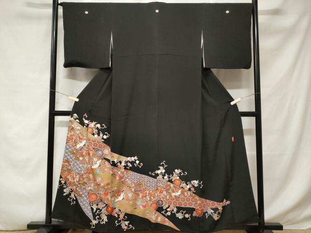 平和屋着物■豪華黒留袖 作家物 飛鶴宝尽くし吉祥花文 金彩 正絹 逸品 CABD3953ev