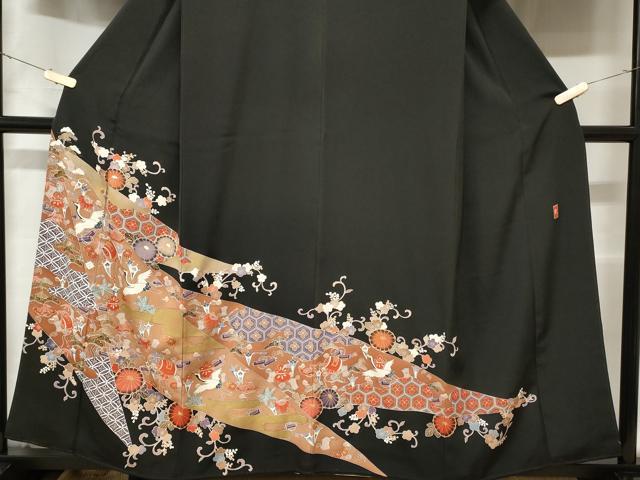 平和屋着物■豪華黒留袖 作家物 飛鶴宝尽くし吉祥花文 金彩 正絹 逸品 CABD3953ev