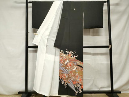 平和屋着物■豪華黒留袖 作家物 飛鶴宝尽くし吉祥花文 金彩 正絹 逸品 CABD3953ev