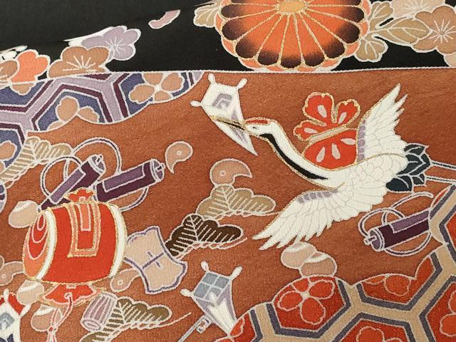 平和屋着物■豪華黒留袖 作家物 飛鶴宝尽くし吉祥花文 金彩 正絹 逸品 CABD3953ev