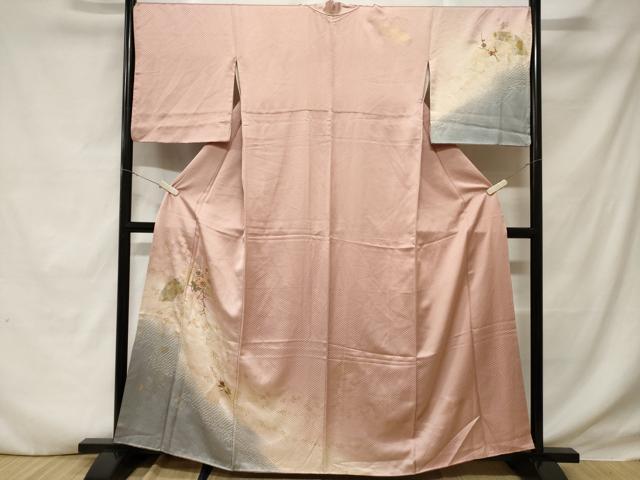 平和屋着物■訪問着　刺繍　絞り　地紙枝花文　暈し染め　金銀彩　正絹　逸品　CABD3968ev