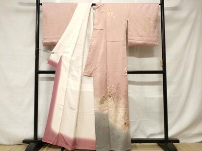 平和屋着物■訪問着　刺繍　絞り　地紙枝花文　暈し染め　金銀彩　正絹　逸品　CABD3968ev