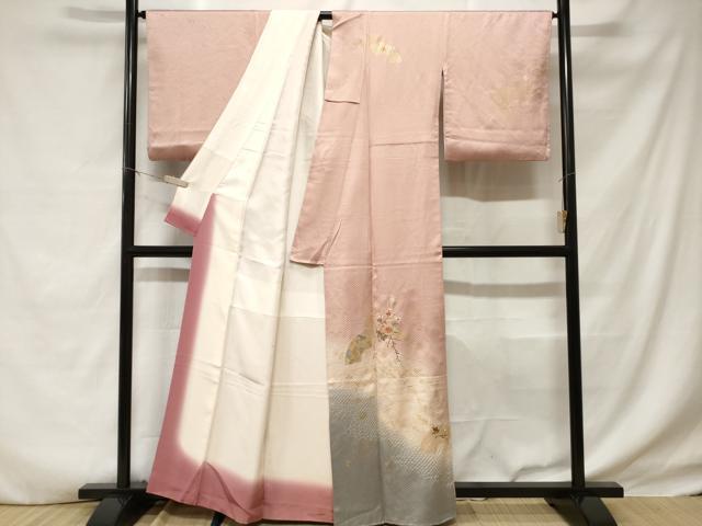 平和屋着物■訪問着　刺繍　絞り　地紙枝花文　暈し染め　金銀彩　正絹　逸品　CABD3968ev