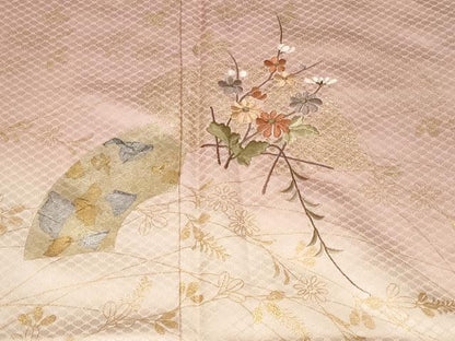 平和屋着物■訪問着　刺繍　絞り　地紙枝花文　暈し染め　金銀彩　正絹　逸品　CABD3968ev