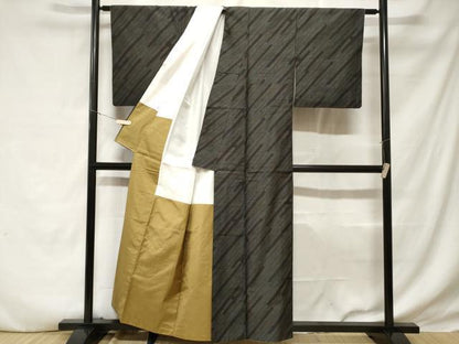 平和屋着物■上質な紬 斜線文 正絹 逸品 CABD3995ev