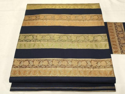 平和屋着物●九寸名古屋帯　横段草花文　金糸　正絹　逸品　CABD4031dy