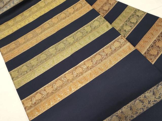 平和屋着物●九寸名古屋帯　横段草花文　金糸　正絹　逸品　CABD4031dy