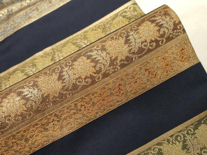 平和屋着物●九寸名古屋帯　横段草花文　金糸　正絹　逸品　CABD4031dy