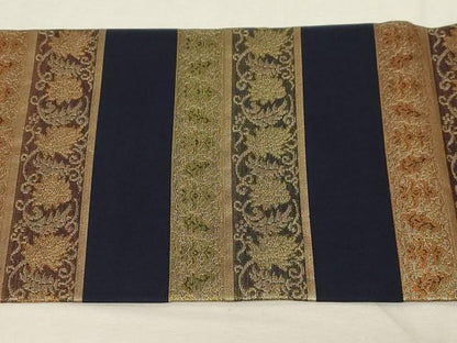 平和屋着物●九寸名古屋帯　横段草花文　金糸　正絹　逸品　CABD4031dy