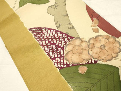 平和屋着物●摺型友禅　京都　多ち花　九寸開き名古屋帯　枝花文　工芸染織小いけ扱い　正絹　逸品　CABD4033dy