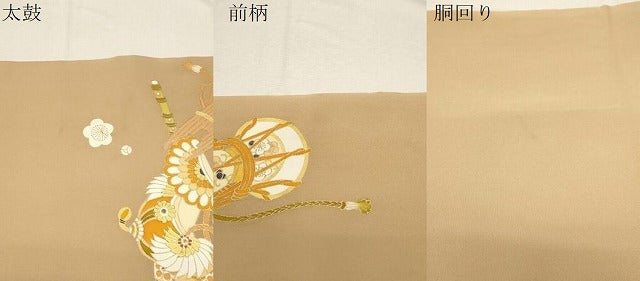 平和屋着物●銀座　志ま亀　塩瀬　九寸名古屋帯　楽器文　金彩　たとう紙付き　正絹　逸品　CABD4034dy