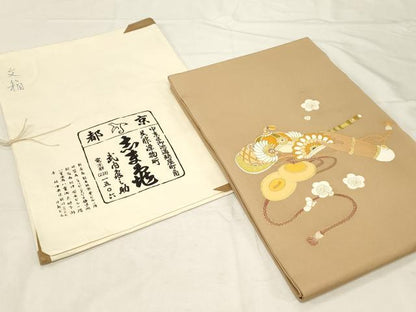 平和屋着物●銀座　志ま亀　塩瀬　九寸名古屋帯　楽器文　金彩　たとう紙付き　正絹　逸品　CABD4034dy