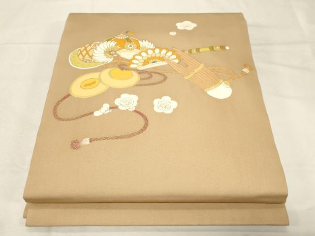 平和屋着物●銀座　志ま亀　塩瀬　九寸名古屋帯　楽器文　金彩　たとう紙付き　正絹　逸品　CABD4034dy