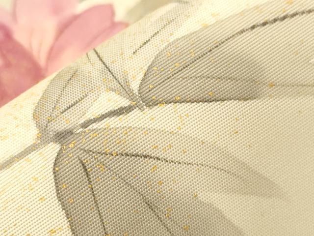 平和屋着物●塩瀬　九寸名古屋帯　手描き　草花文　金彩　正絹　逸品　CABD4035dy