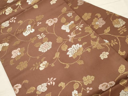 平和屋着物●九寸名古屋帯　唐織　更紗花鳥文　金糸　正絹　逸品　CABD4039dy