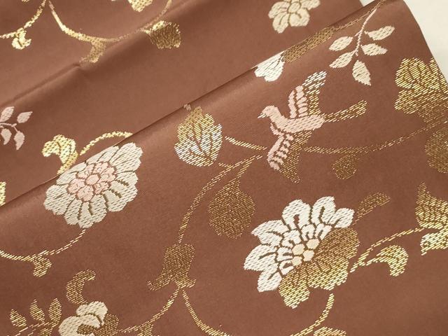 平和屋着物●九寸名古屋帯　唐織　更紗花鳥文　金糸　正絹　逸品　CABD4039dy