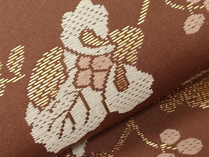 平和屋着物●九寸名古屋帯　唐織　更紗花鳥文　金糸　正絹　逸品　CABD4039dy