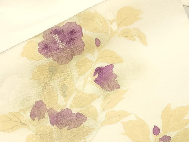 平和屋着物●塩瀬　九寸名古屋帯　作家物　手描き　刺繍　草花文　正絹　逸品　未使用　CABD4041dy