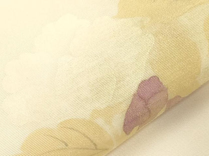 平和屋着物●塩瀬　九寸名古屋帯　作家物　手描き　刺繍　草花文　正絹　逸品　未使用　CABD4041dy