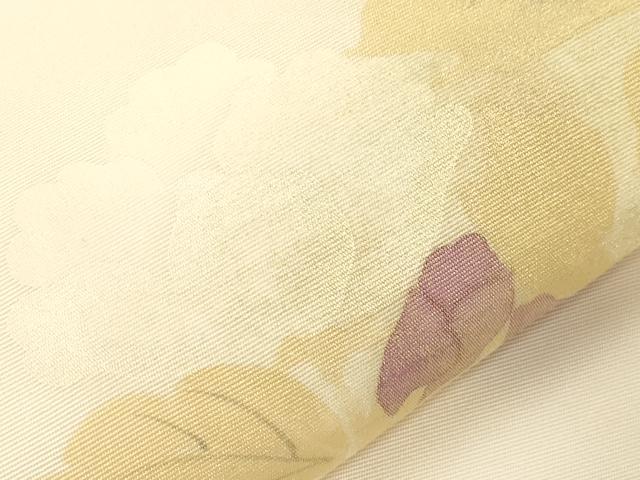 平和屋着物●塩瀬　九寸名古屋帯　作家物　手描き　刺繍　草花文　正絹　逸品　未使用　CABD4041dy