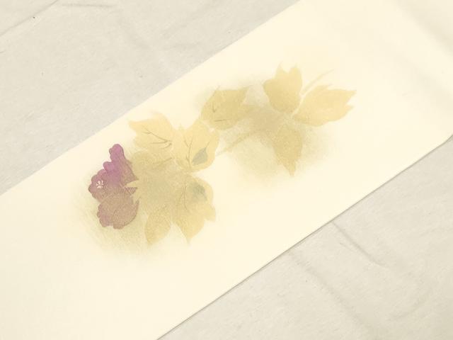 平和屋着物●塩瀬　九寸名古屋帯　作家物　手描き　刺繍　草花文　正絹　逸品　未使用　CABD4041dy