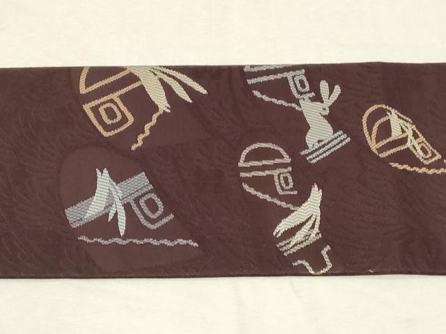 平和屋着物●九寸名古屋帯　幾何学　兎　正絹　逸品　CABD4043dy