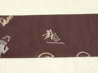 平和屋着物●九寸名古屋帯　幾何学　兎　正絹　逸品　CABD4043dy