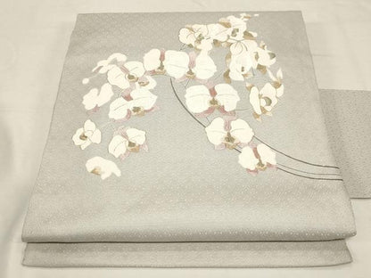 平和屋着物●中国人間国宝　将雪英　九寸名古屋帯　刺繍　胡蝶蘭　金糸　正絹　逸品　CABD4044dy