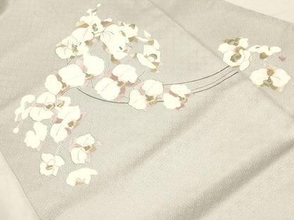 平和屋着物●中国人間国宝　将雪英　九寸名古屋帯　刺繍　胡蝶蘭　金糸　正絹　逸品　CABD4044dy
