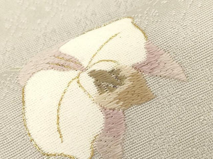 平和屋着物●中国人間国宝　将雪英　九寸名古屋帯　刺繍　胡蝶蘭　金糸　正絹　逸品　CABD4044dy