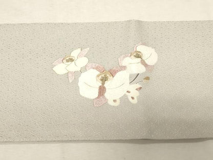 平和屋着物●中国人間国宝　将雪英　九寸名古屋帯　刺繍　胡蝶蘭　金糸　正絹　逸品　CABD4044dy
