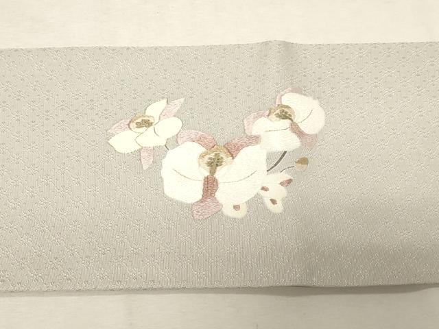 平和屋着物●中国人間国宝　将雪英　九寸名古屋帯　刺繍　胡蝶蘭　金糸　正絹　逸品　CABD4044dy